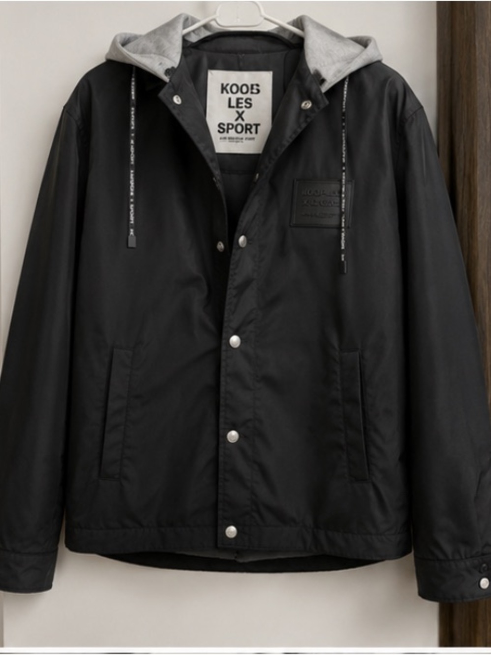 The Kooples Black Hooded Windbreaker with Gray Lining